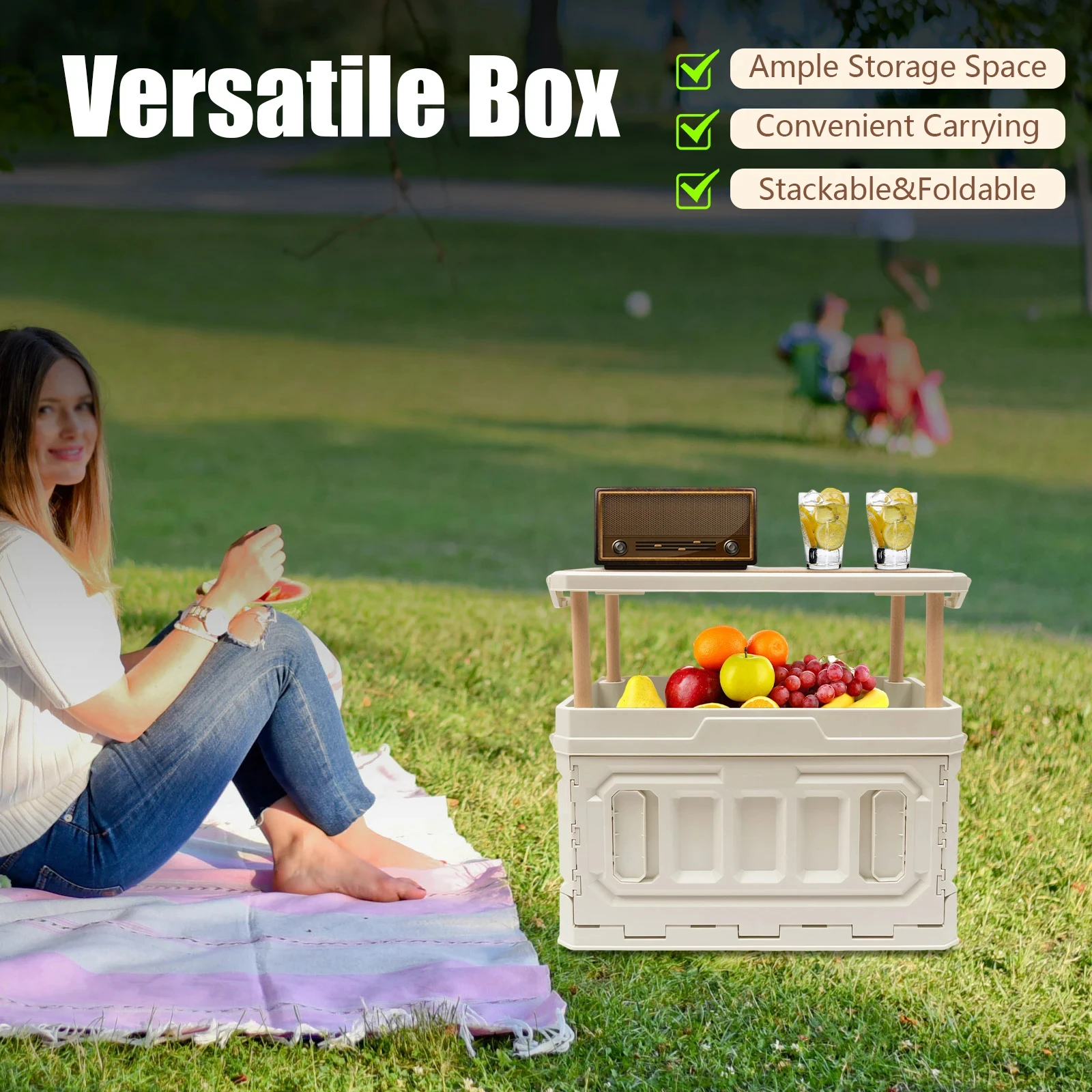 Foldable Box Table 95L Storage 3 Layers Boxes Camping Tent Box Raised Portable