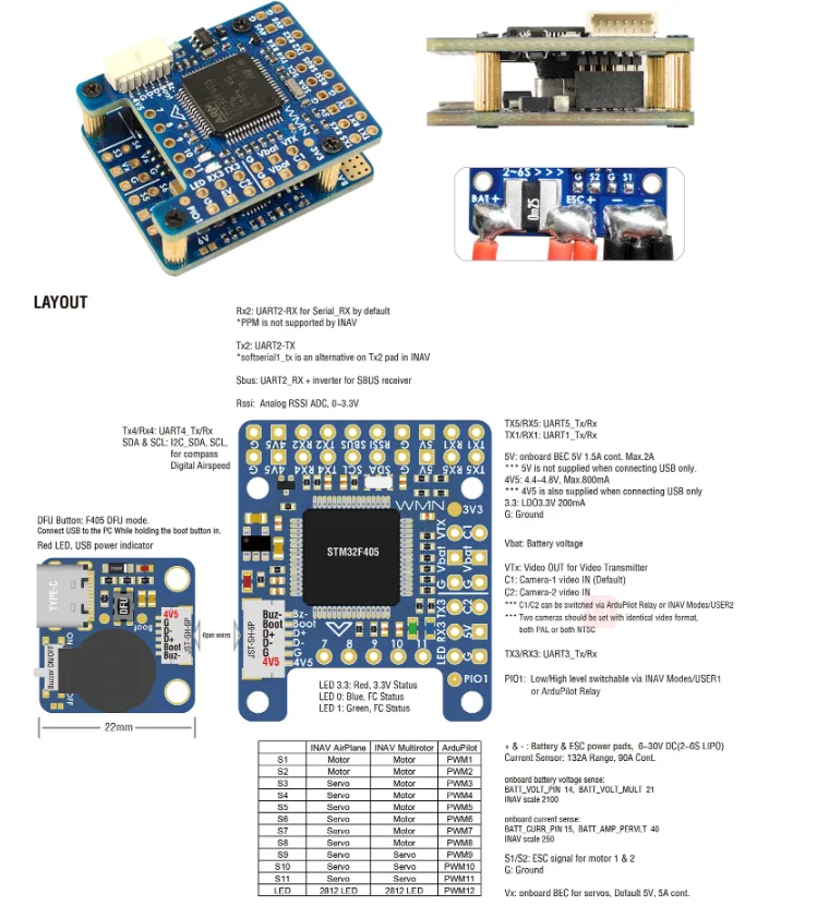 Контроллер полета MATEK F405-WMN F405 STM32F405RGT6 W/ Baro OSD Blackbox 132A с функцией определения тока 2-6S Lipo для FPV неподвижным крылом дрона
