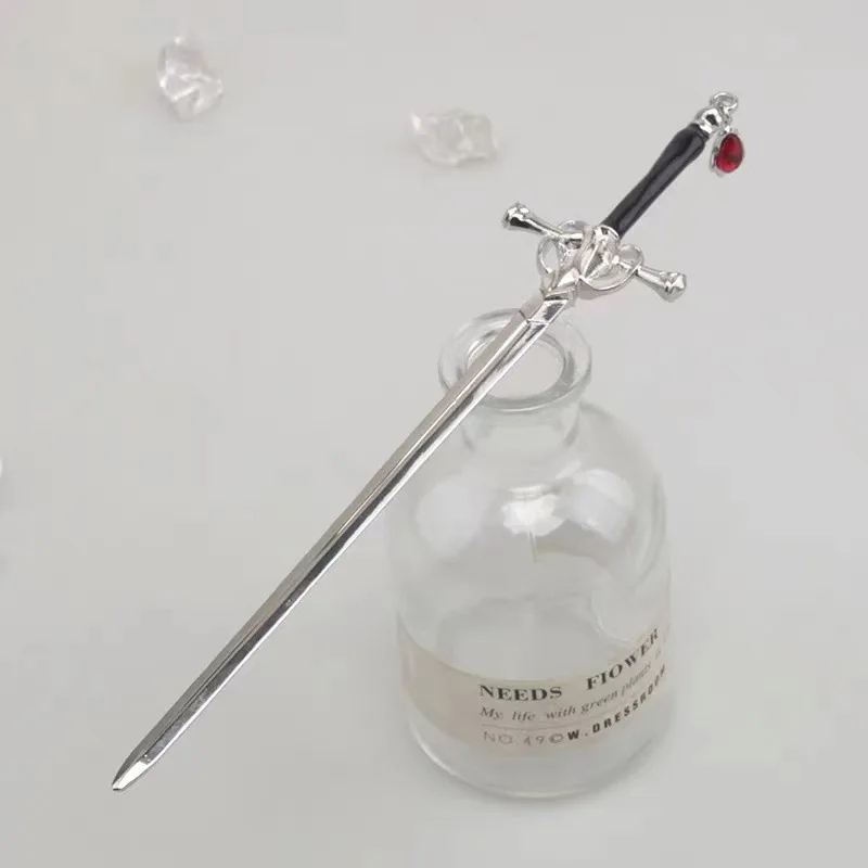 GEERDENG Ancient Chinese Sword Ruby Pendant Hairpin Female Metal Hair Stick Vintage Tassel Hair Forks Hanfu Coiling Hairpin