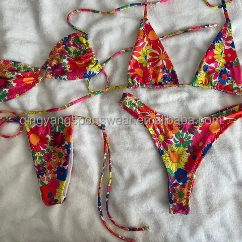 Polyester fabric custom mini micro bikini printed swimwear mens shorts