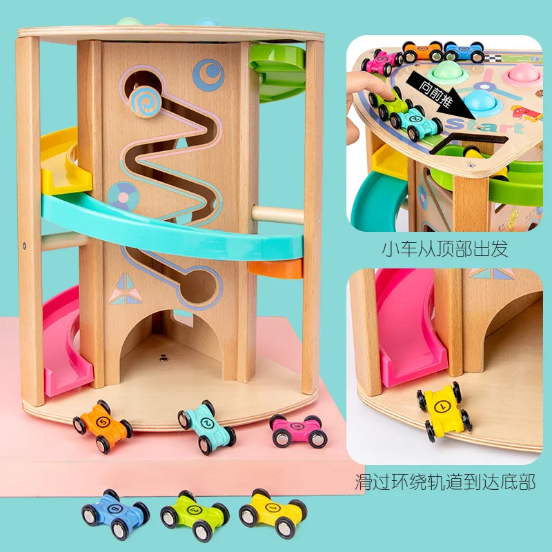 Wooden Early Education Knocking Ball Matching Game Toys Gift Baby Puzzle Track SlidingMultifunctional Rotating Track Slide Car