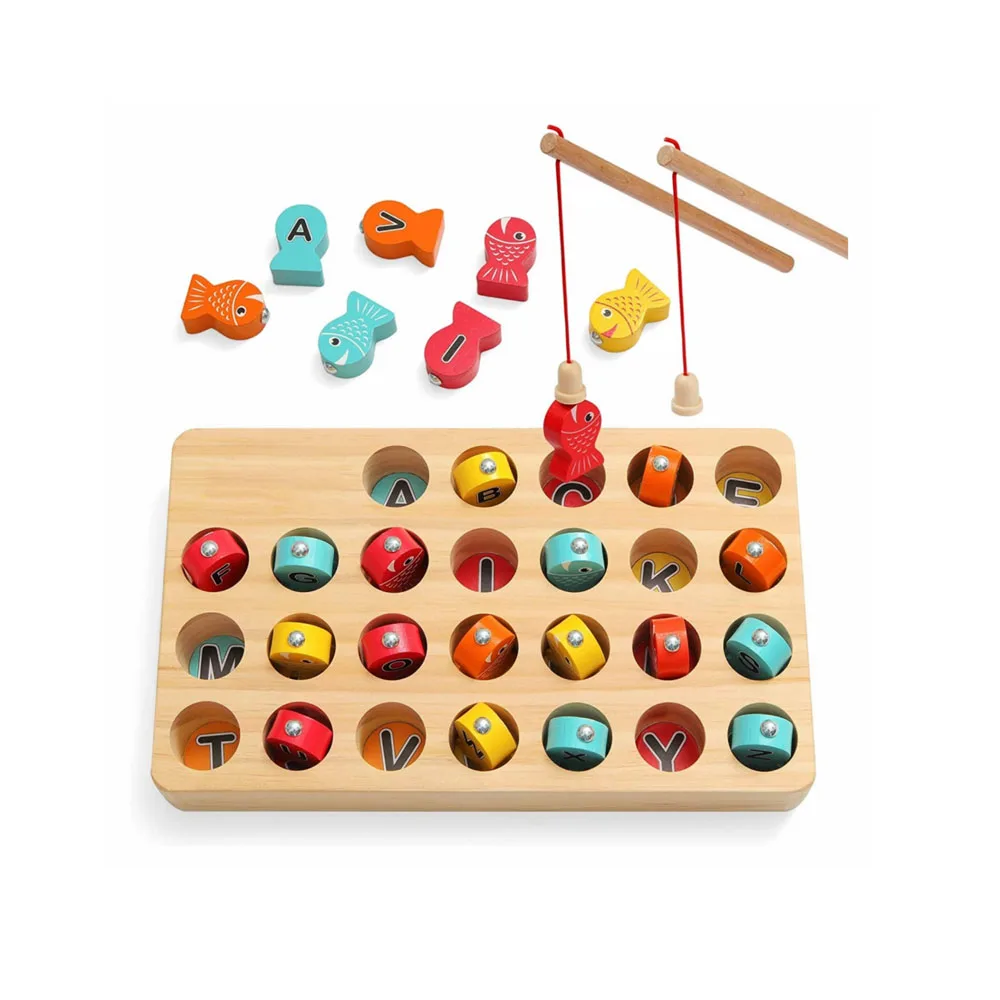 Wooden Magnetic Fishing Game Fine Motor Skill Toy ABC Alphabet Color Sorting Puzzle Montessori Letters Cognition Preschool Gift
