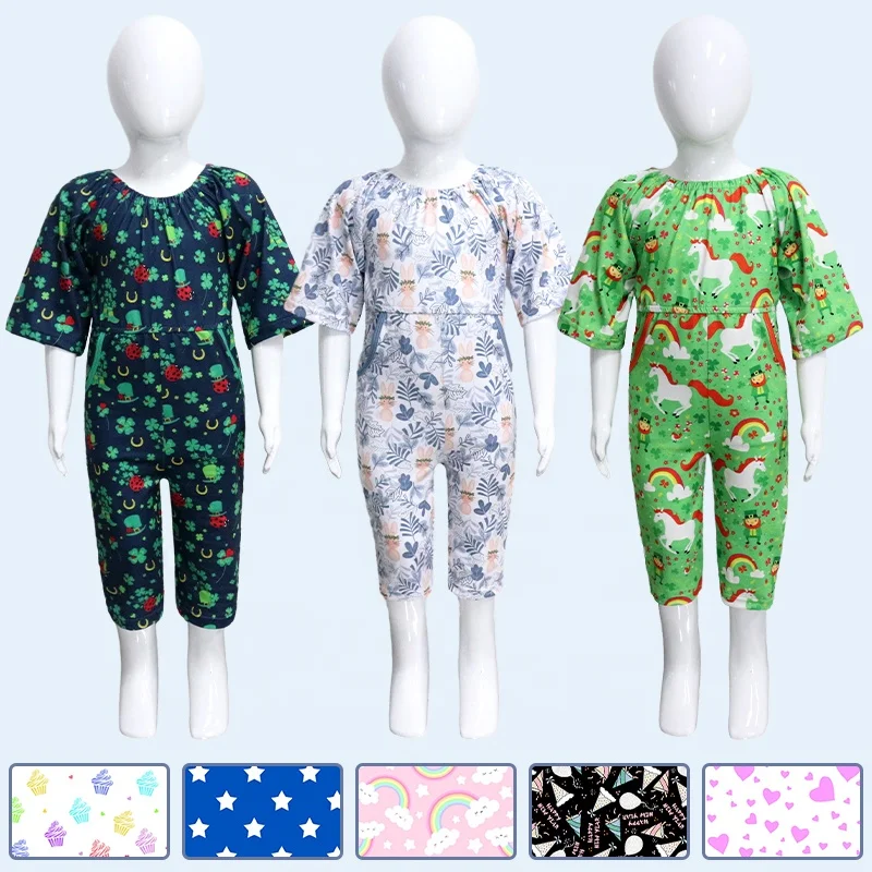 Wholesale Customization Kids Clothes Set Baby Girls Printed Toddler Girls Jumpsuits With Pockets