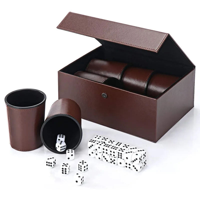 
Custom leather dice cup set of 6 cylindrical dice shaker set in one leather box cubilete leather cup and dice set 