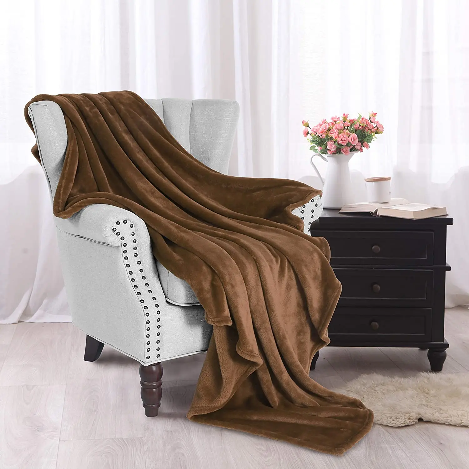 Fleece Blanket brown color Blanket for Sofa, Couch, Bed, Camping, Travel - Super Soft Cozy Microfiber Blank
