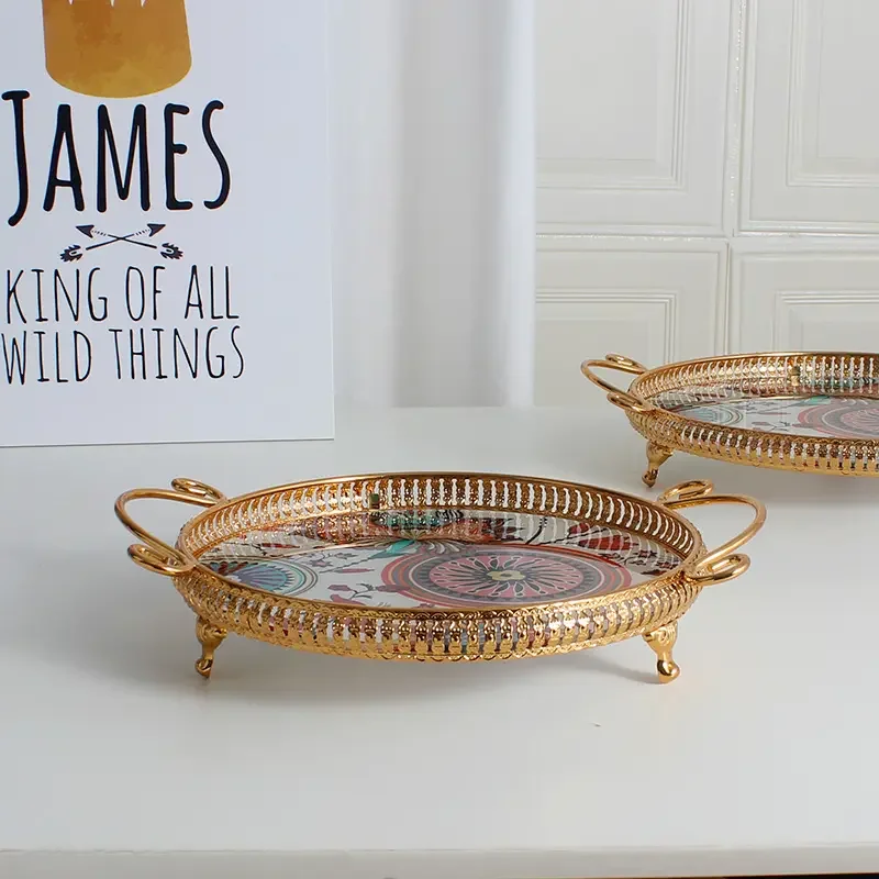 2024 New Arrival Bohemia Gold Metal Frame Vanity Serving Tray For Display