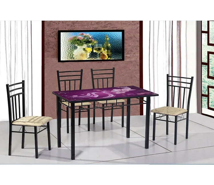 2019 new style dining table set 4 chairs set wooden table top with metal leg furniture for home-restaurant
