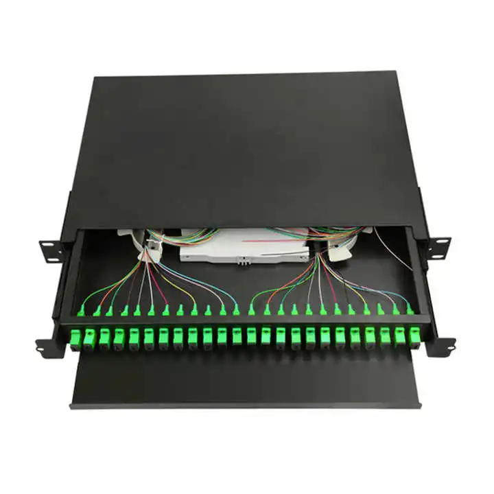 ODF Patch Panel Factory Directly Ftth 12/24/48 Cores 1U/2U SC/LC/FC/ST Rack Mount Type for FTTH Network
