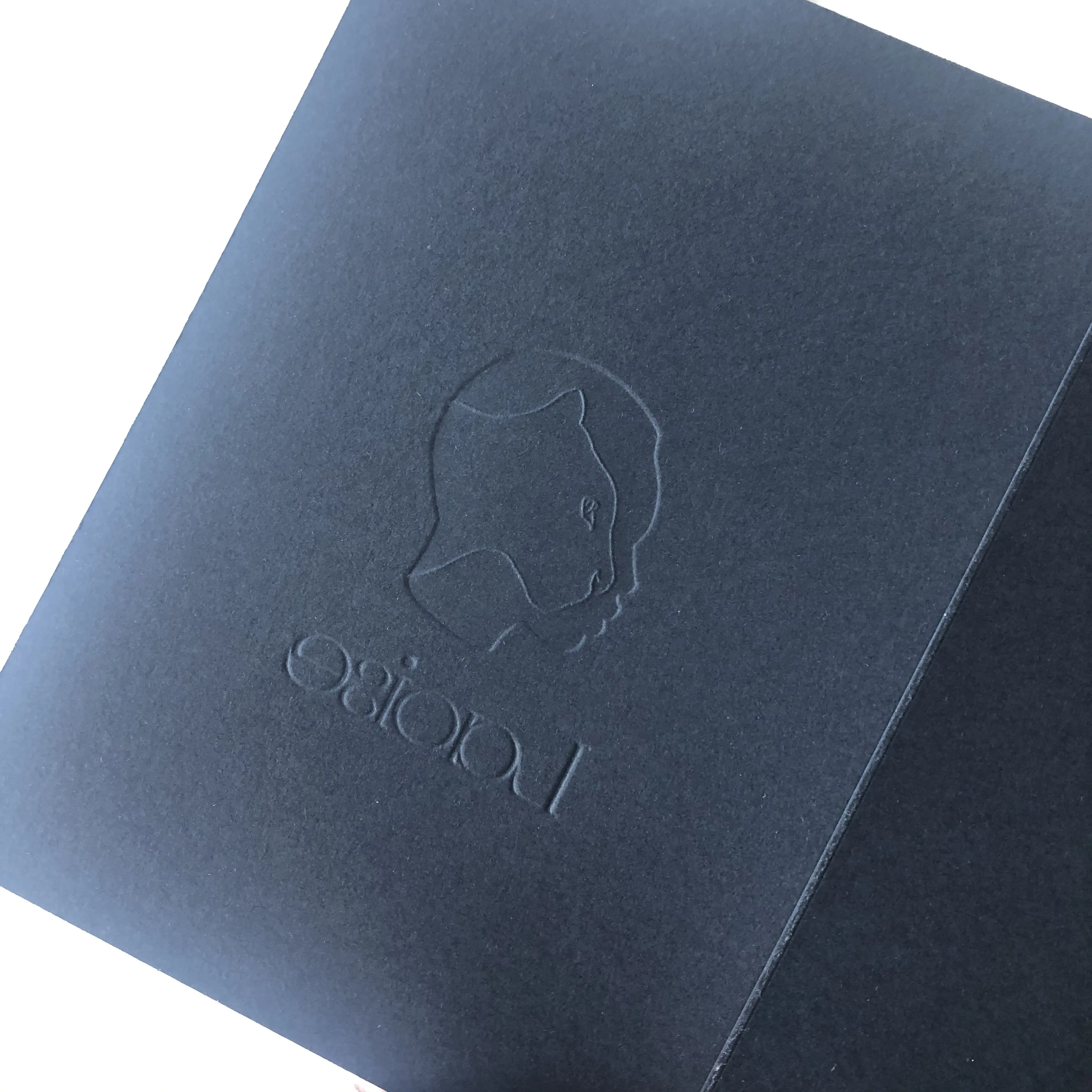 Custom luxury black kraft paper embossed silver foil stamping folded card