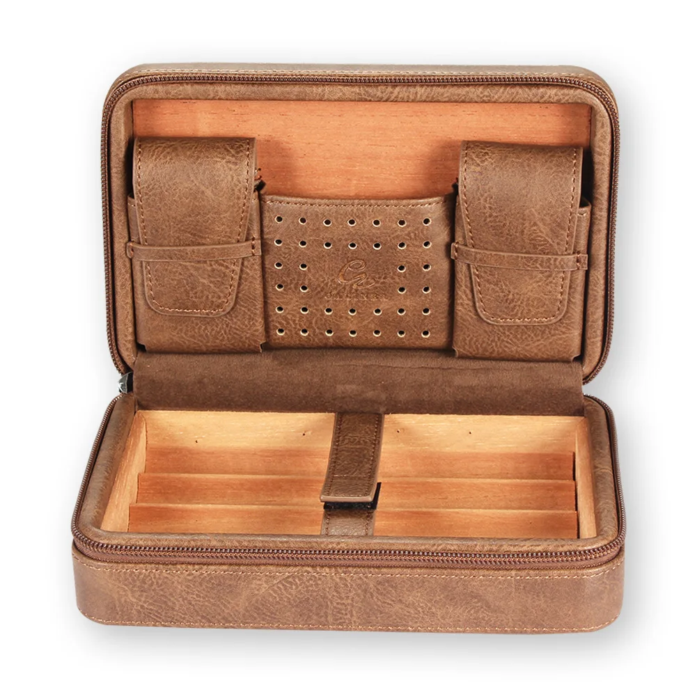 Personalized Cigar Gift Box Leather Humidor Brown Cigar Lighter Humidor