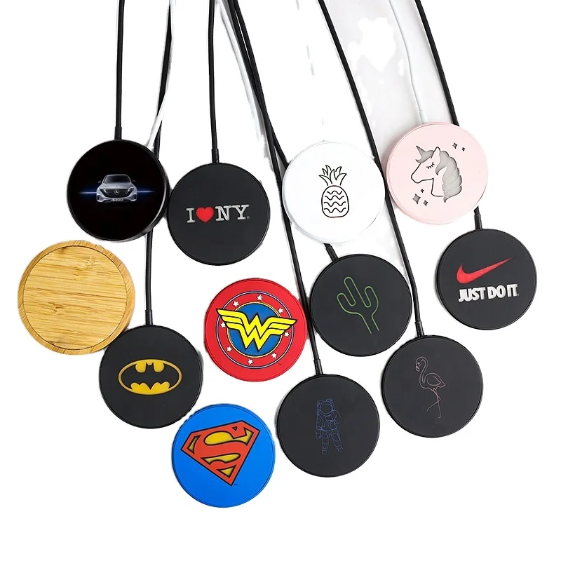 Kemier portable small mini dock custom led light up lamp logo mobile phone pad 15W qi fast magnetic magnet wireless charger