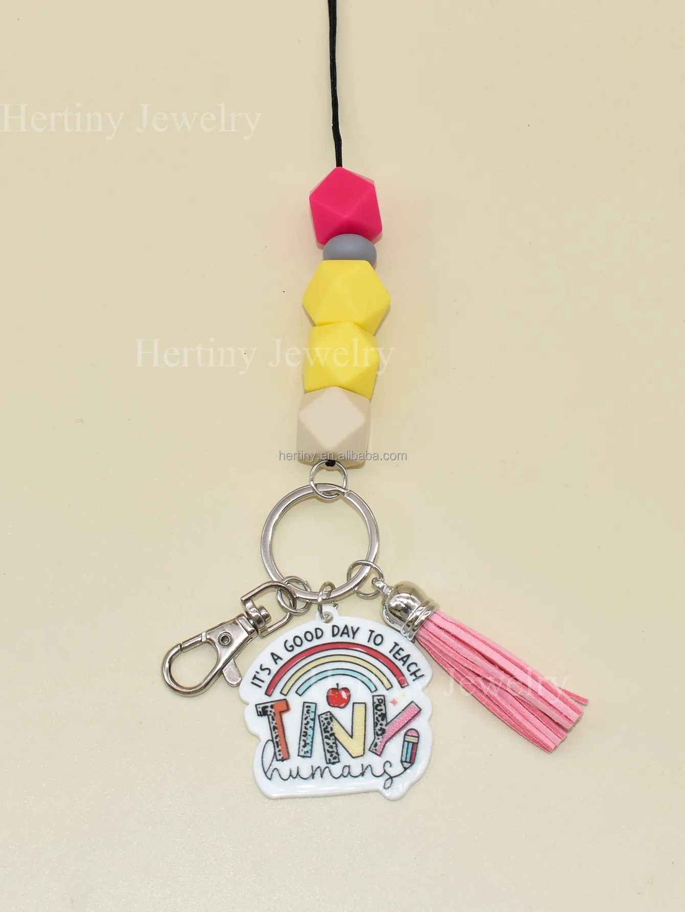 Fashion Hot Sell Silicone Faceted Beads Pencil Colors Blank Crayon Acrylic Blank Charm Lanyard Keychain For Teachers