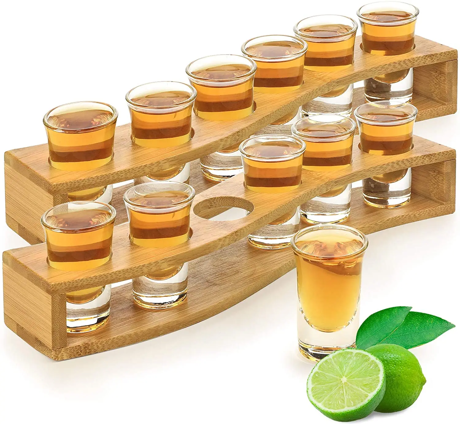 12 Shot Glasses Set Serving Tray 1oz 30ml Holder Heavy Base For Whisky
