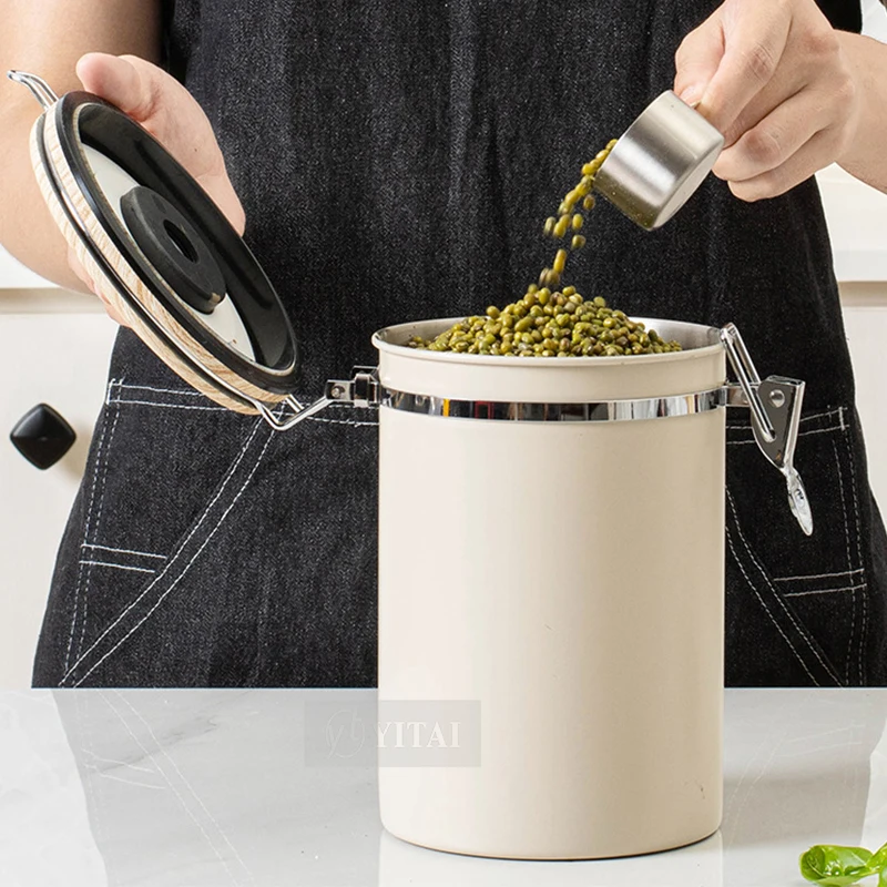 Custom Kitchen Storage Can Set Of Jar Coffee Tea Sugar Stainless Steel Metal Canister Sets With Wooden Lid