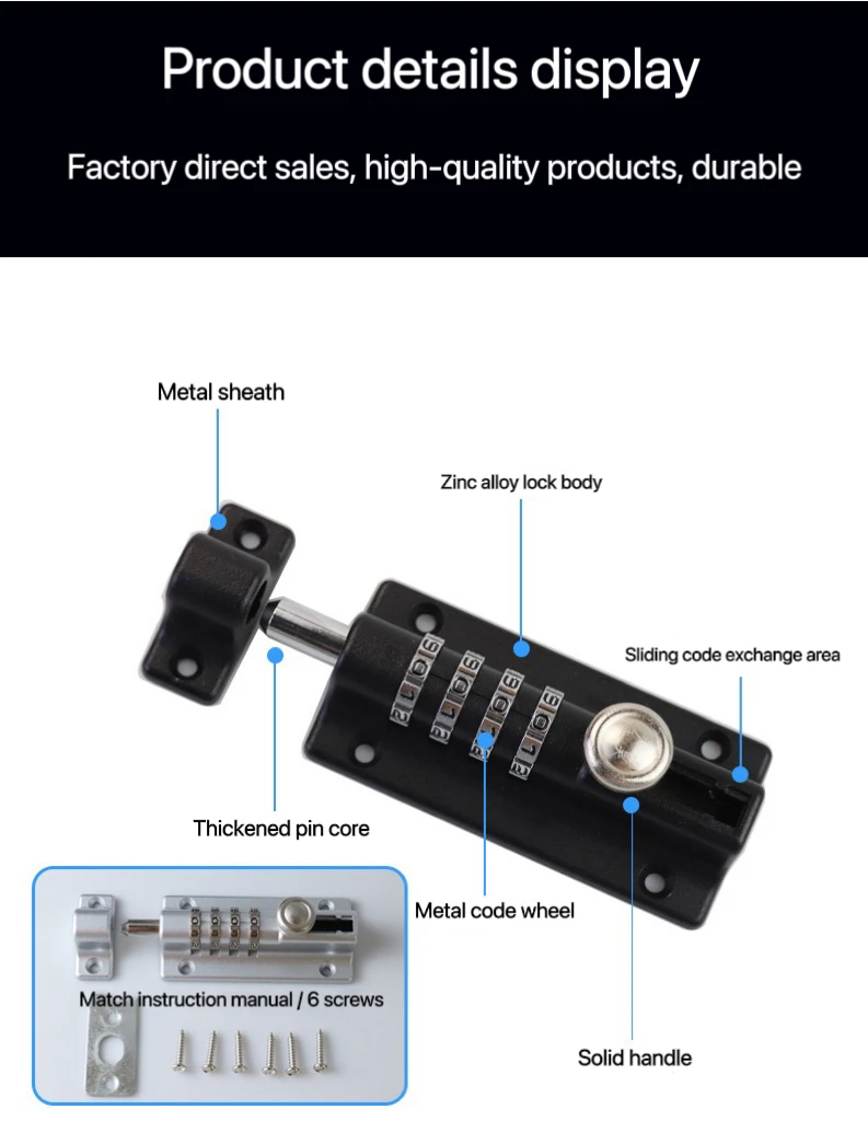 Mechanical password lock with password pin lock security and anti-theft door bolt lock
