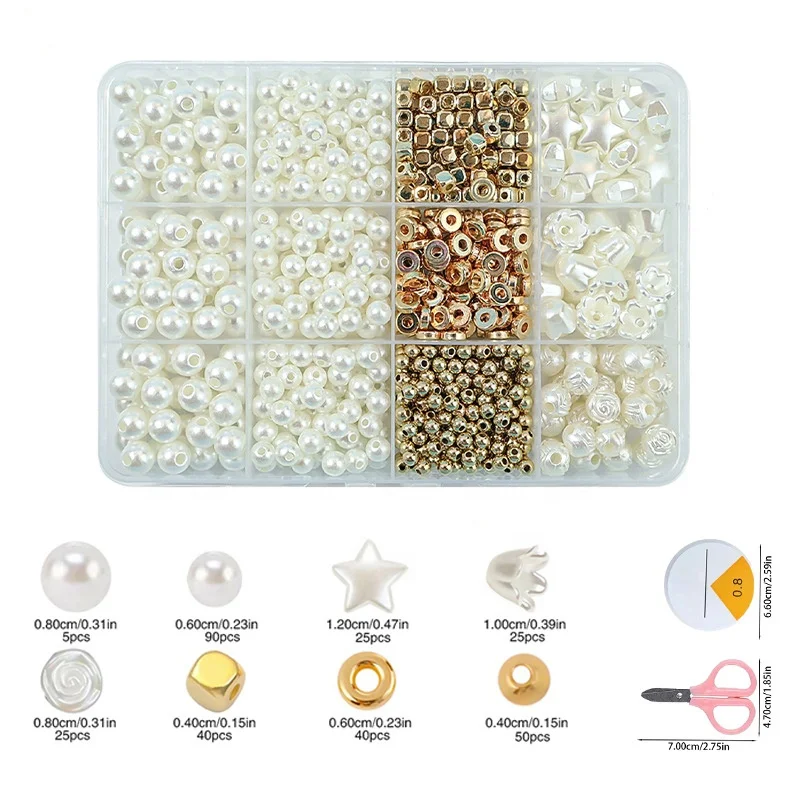 15 Grid 720pcs Pearl Star Spacing Bead Jewelry Findings & Components DIY Accessories Handmade Earrings Bracelet Spacers Box Sets