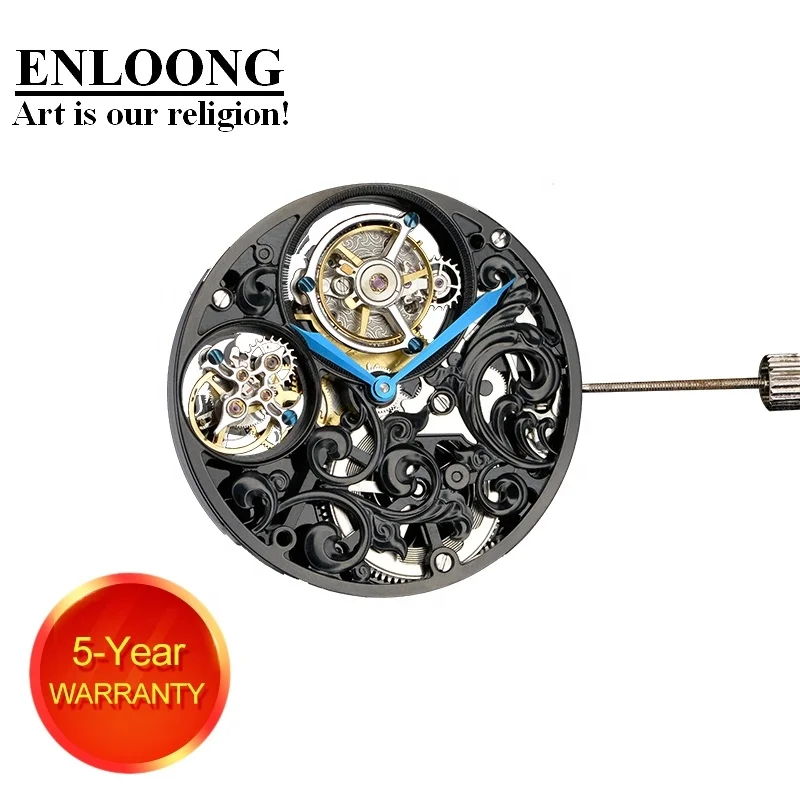 2020 ENLOONG Real Luxury Skeleton Double Tourbillon Movement with Manual Winding OEM ELT0583 Black Tourbillon Watch Movement