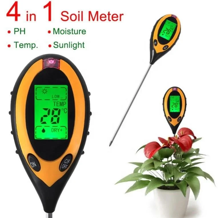 4 in 1 Digital pH Meter for Soil with Backlight Soil Moisture Light Temperature Meter Soil pH Tester for Garden Farm