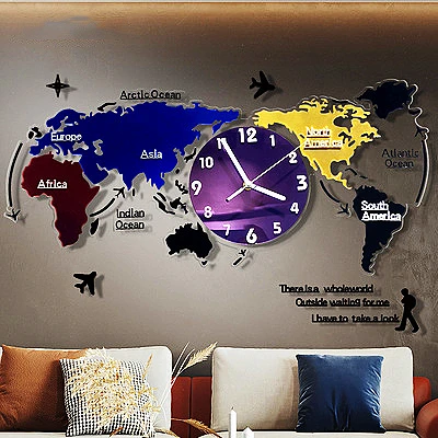 Newart coloured luminous acrylic world map wall clock