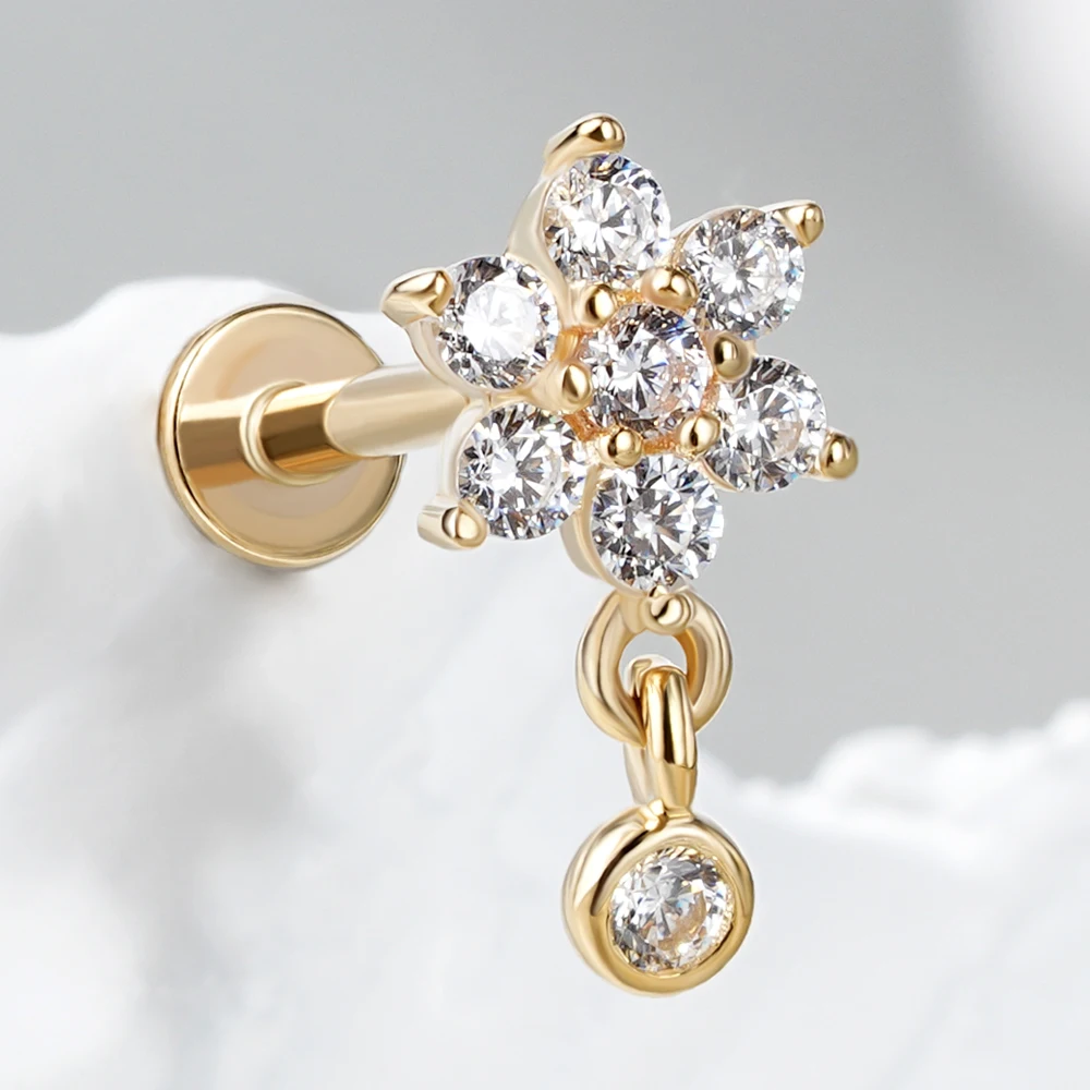 Toposh Flower Butterfly Moon Sword Axe Stud Labret Stud 14K Gold Threadless Lip Stud Earrings Cartilage Body Piercing Jewelry