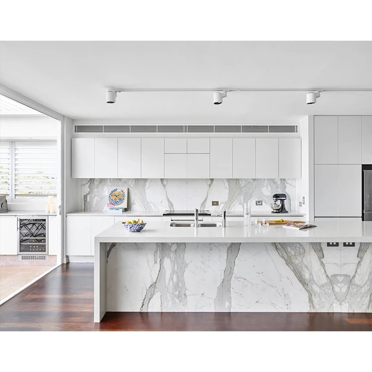 China Supplier Full Set Mdf Wood Board Kitchens Cabinet Furniture Design Custom Modern Crystal White Kitchen Island Cabinets