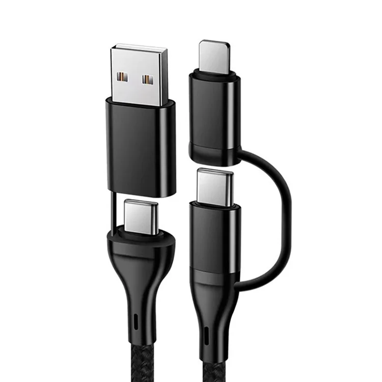 Usb Tipo C Nylon Braided 1M 4 in 1 Fast Charging Lightning To Usb Type C Usb Data Line Cable For Apple Ios Android Smart Phone