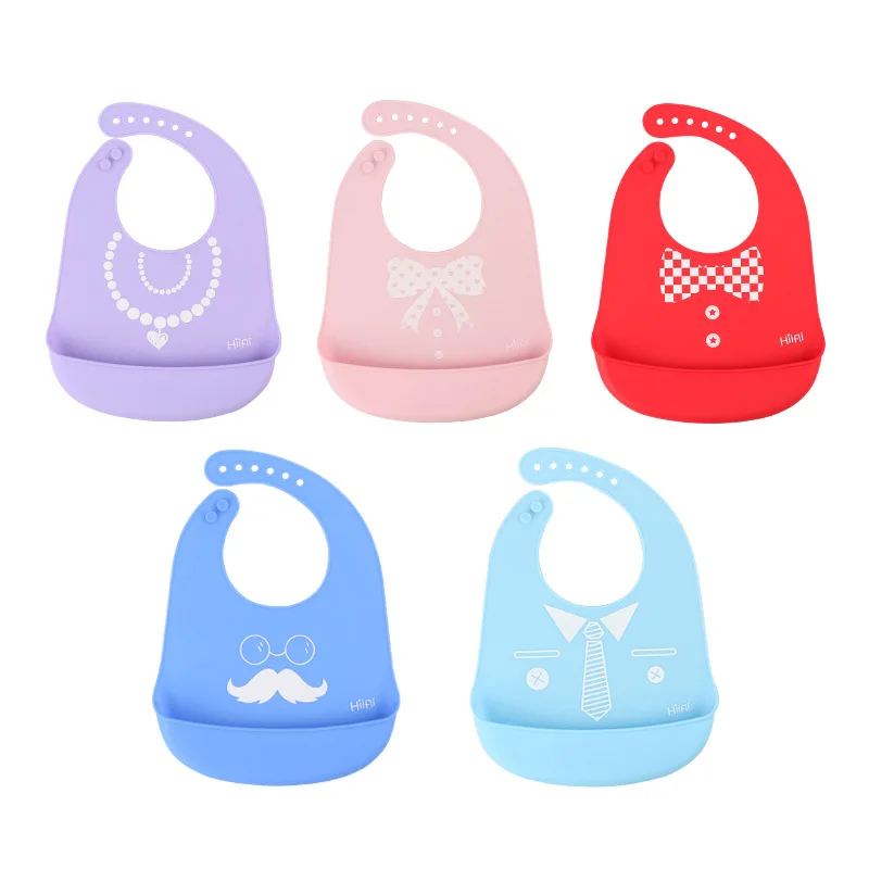 Custom logo Baby Bib Adjustable Animal Picture Waterproof Saliva Dripping Bibs Soft Edible Silicone Ssaliva Towel