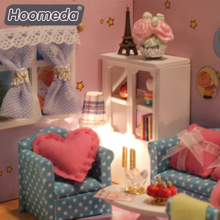 Hongda High Quality Doll House Pink Warm Series Mini Wooden Diy MIniature Dollhouse