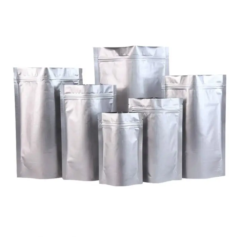 
Zip lock customized silver food grade zipper plastic big stand up packing triple laminated reusable esd large aluminum foil bag 