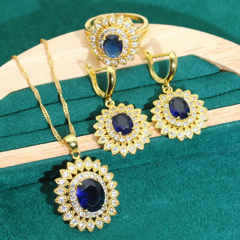 NATUNA Wholesale Fine Luxury Birthday Gift Necklace Earrings Bracelet Zircon 18k Gold Jewelry Set