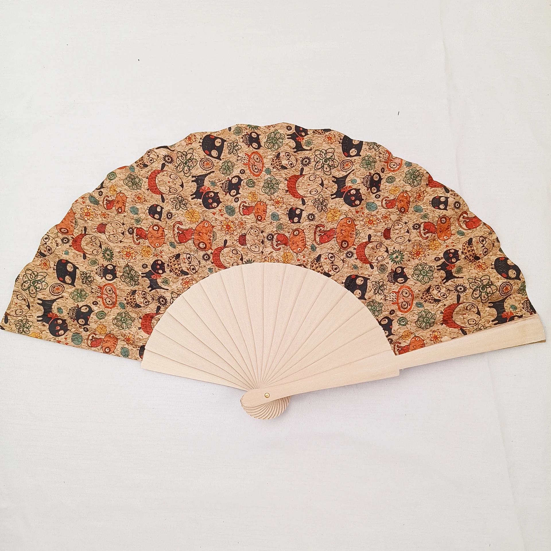23cm Wedding Classic Cork Hand Folding Fan in Wholesale Wooden Folding Gift Spanish Style Retro Bark Hand Fan