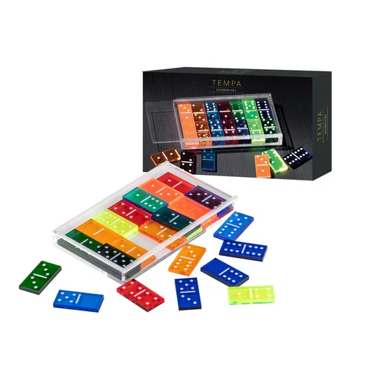 28 Pcs Double Six Family Juego Dominoes Block Custom Coloful Acrylic Domino Board Game Set with Clear Box