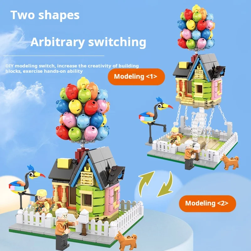 686pcs Up Balloon Flying House Building Block Model Set Creative Suspended Anti-Gravity Toy Balloon House Building Kit