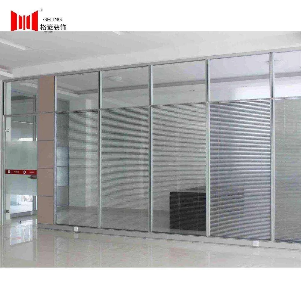 2021 hot sell double tempered glass aluminum frame fixed office partition house wall with shutter