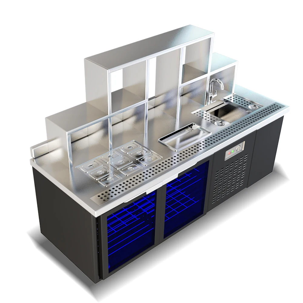 1.8m Black titanium refrigerate freezing double temperature machines for producing bubble tea popping boba table machine