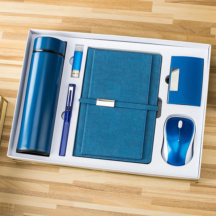 Business style  A5 Plain Notebook + Vacuum Flask Cup+ pen + USB Flash Drive + Name Card Holder + Mouse Customized Gift Set