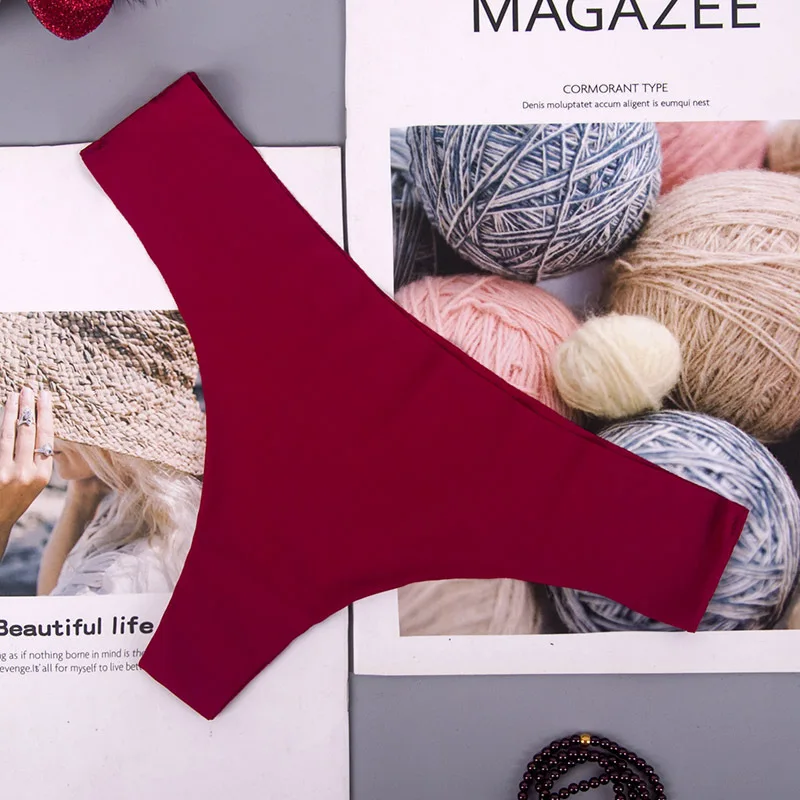 Wholesale fancy ice-silk seamless women thongs cotton sexy ladies panties solid color hot girl thongs