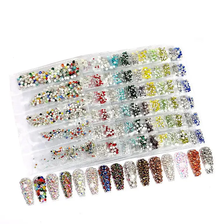 Wholesale mixed color multi-size 6 bag separate Manicure flat bottom nail rhinestones nail accessories DIY nail art decorations