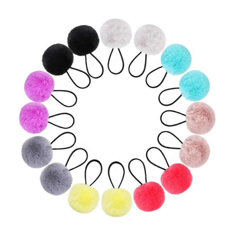 Wholesale Hair Accessories Pom Ball Hair Bands Cute Pompoms Venonat Plush Hair Ponytail for Women Girl Kids