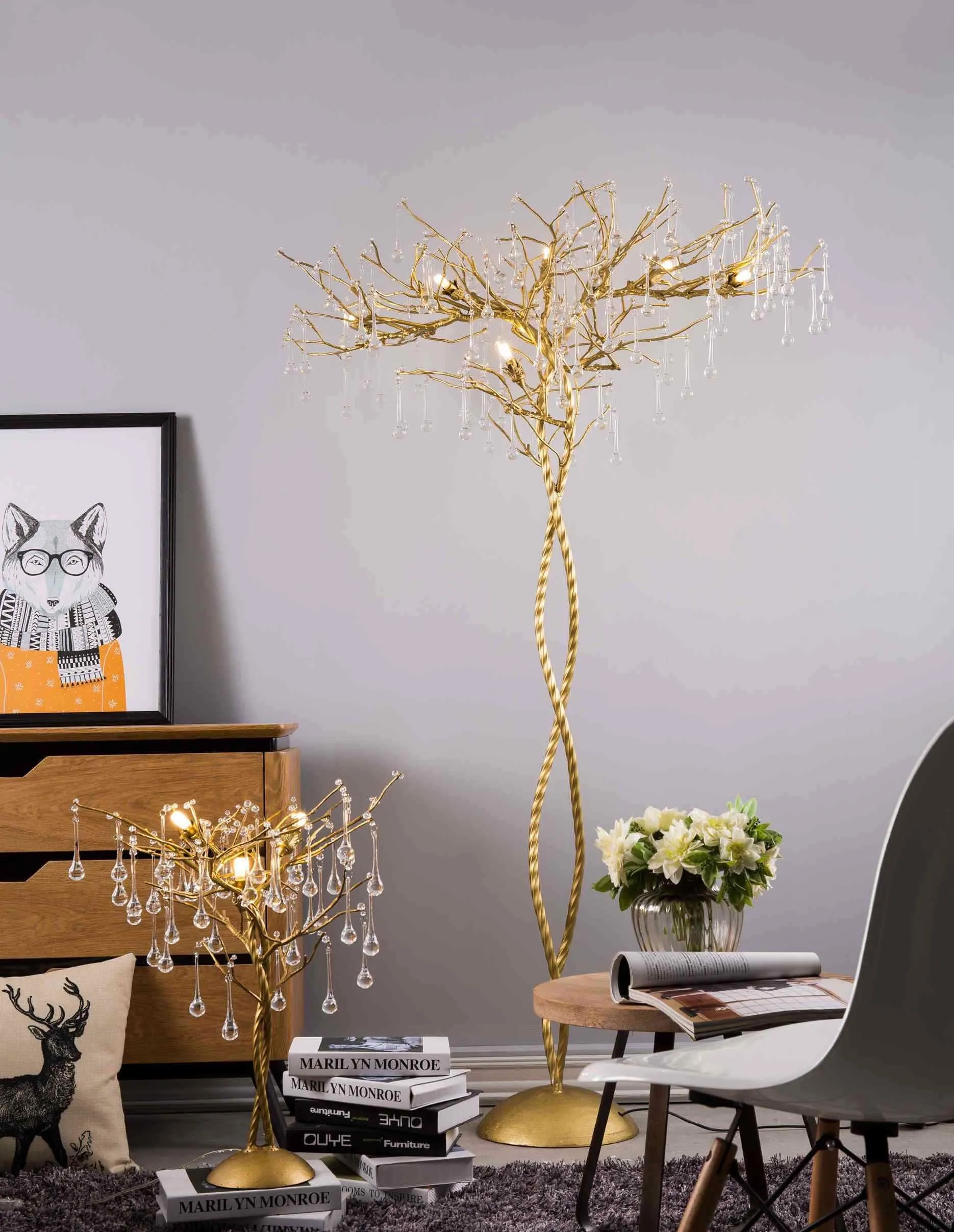 New style brass gold color water drop floor lamp for home