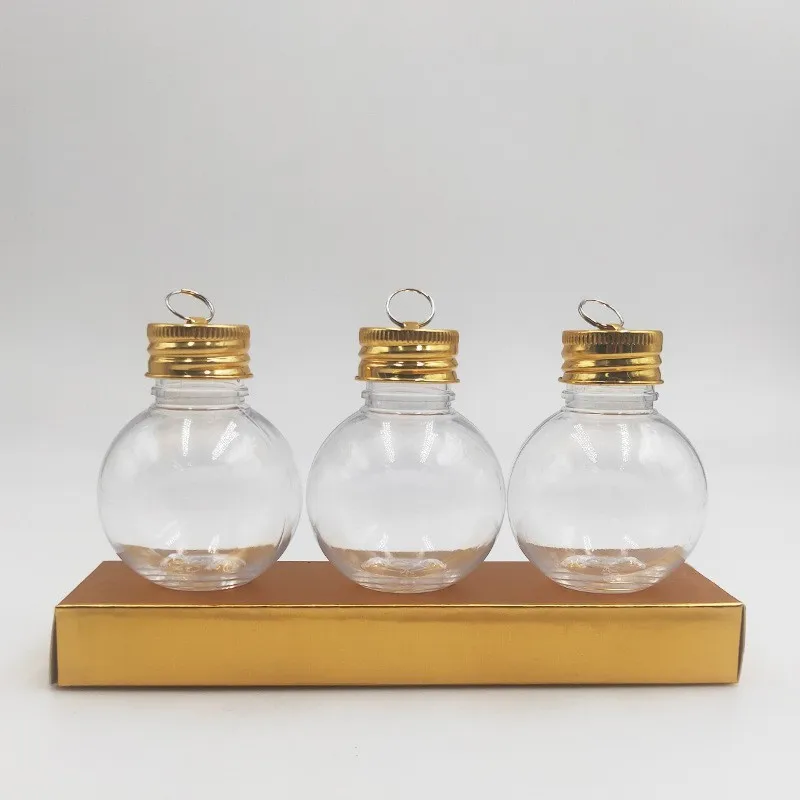 50ml Hanging Pendant Clear Water Bottle Light Bulbs Jingle Bells Christmas PlasticTransparent Balls Candy Juice Wine Bottle