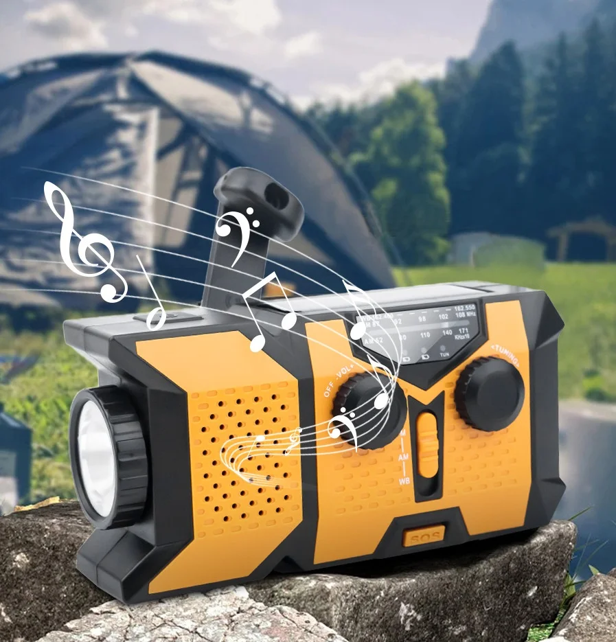 2025 Newest NOAA AM FM Hand Crank 2000mah Emergency Weather Radio with Wireless speaker, Phone Charger, Reading Lamp, SOS