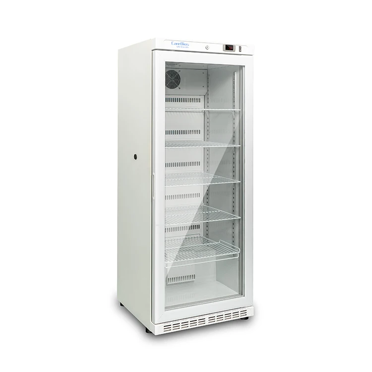 High Quality 2~8 Degree Upright Glass Door Pharmacy Refrigerator Biomedical Refrigerator