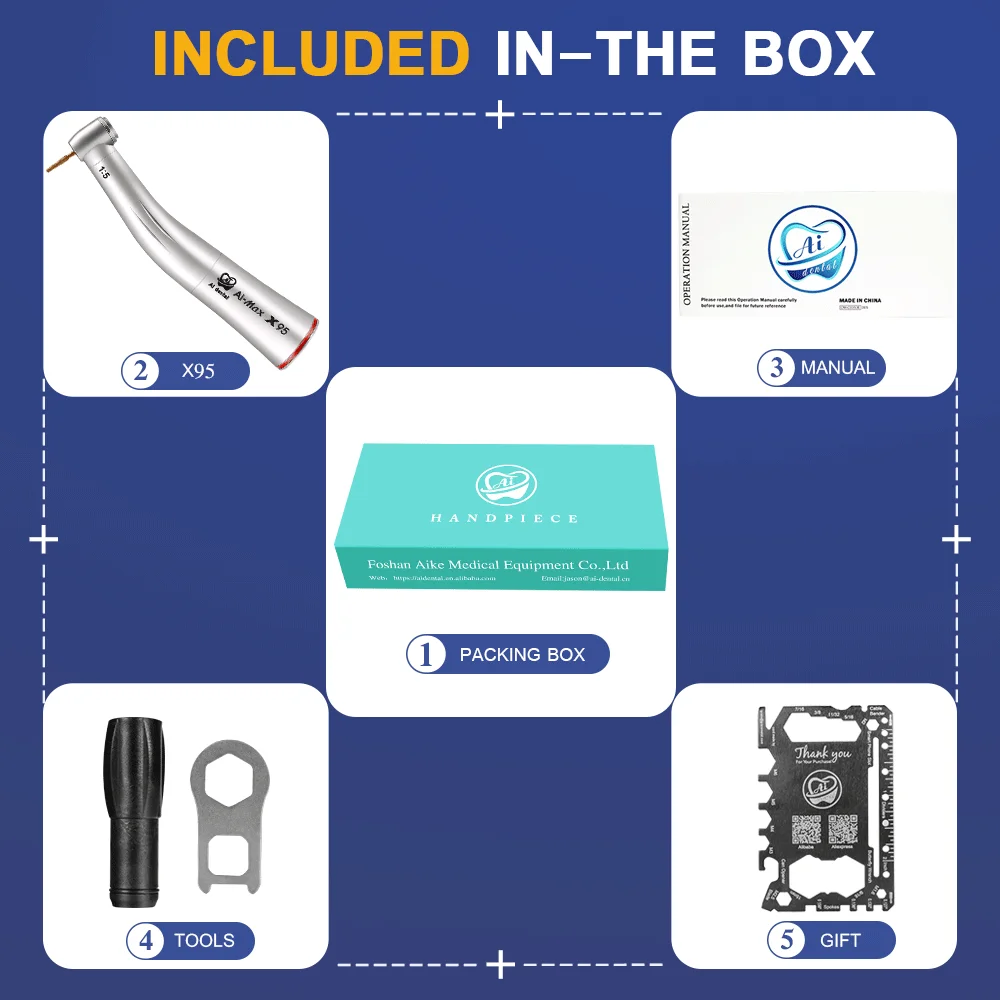X95 Contra Angle 1:5 Handpiece Red Ring High Speed Internal Water E-type Electric Micomotor FG Burs Odontologica