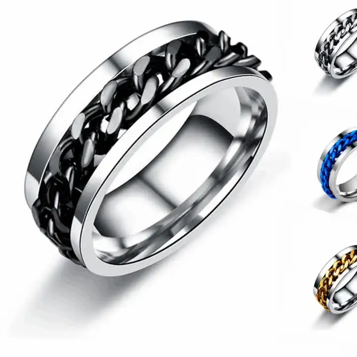 Anxiety Rings Titanium Stainless Steel Chain Spinner Finger Ring For Men