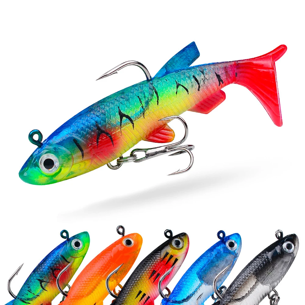 Jetshark 7.5cm 13.5g Soft Tail Jig Lure 5 colors Lead Jig Head 3D lighting Eyes Soft Fishing lure