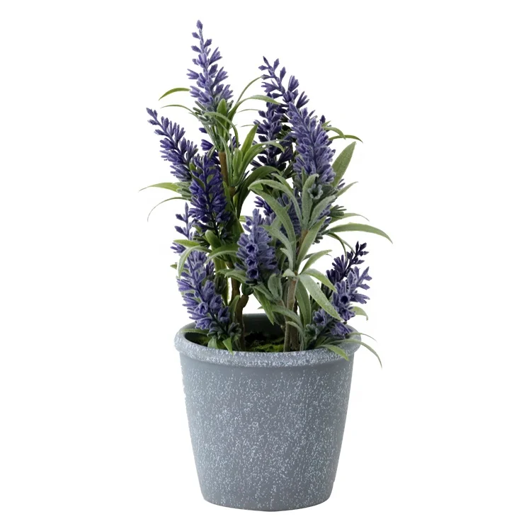 Горячие продажи продуктов реалистичные искусственные цветы лаванды в меламиновые цветочные горшки для украшения дома и сада