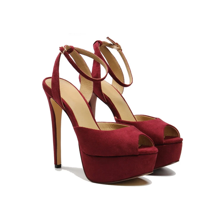 Fashion Sexy Platform Round Open Toe Suede Height Increasing Heels Sandals Shoes For Ladies