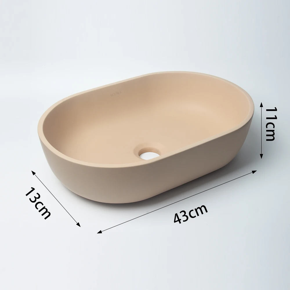 Concrete beige bathroom toilet wash basin sink countertop oval cement hand basin bathroom sink for hotel using vessel sink