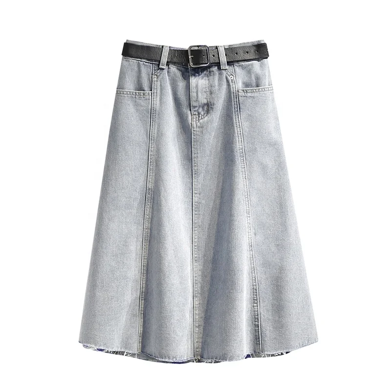 Factory Wholesale Women Korean Denim Pencil Skirts Plus Size High Waist Stretch A Line Long Jeans Skirt